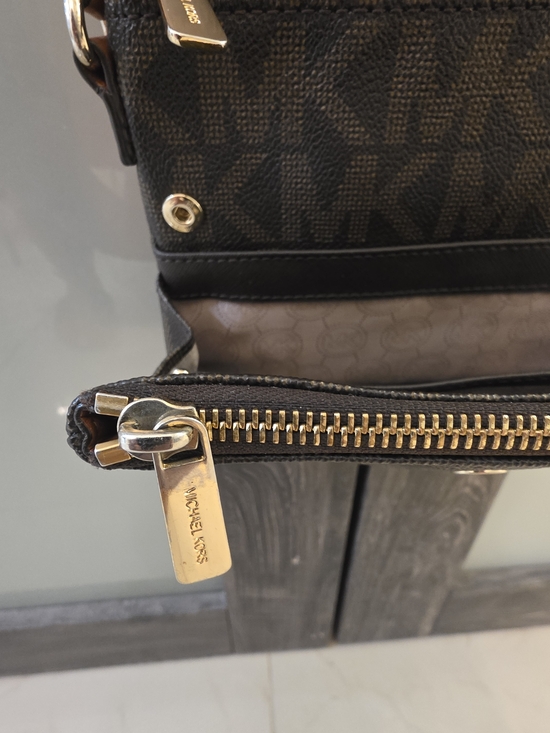 Michael Kors Brown MK Signature Crossbody with Tan Leather Trim - Picture 8 of 17